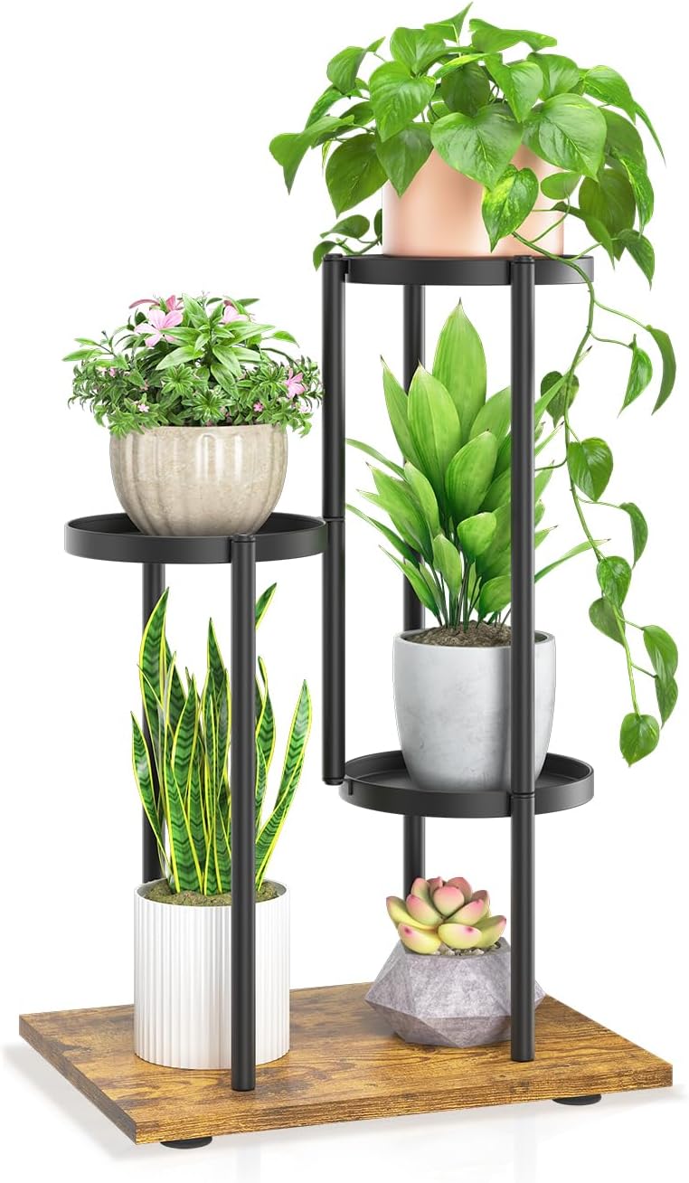 LASZOLA Black 3 Tier Plant Stand for Indoor Heavy Duty Use