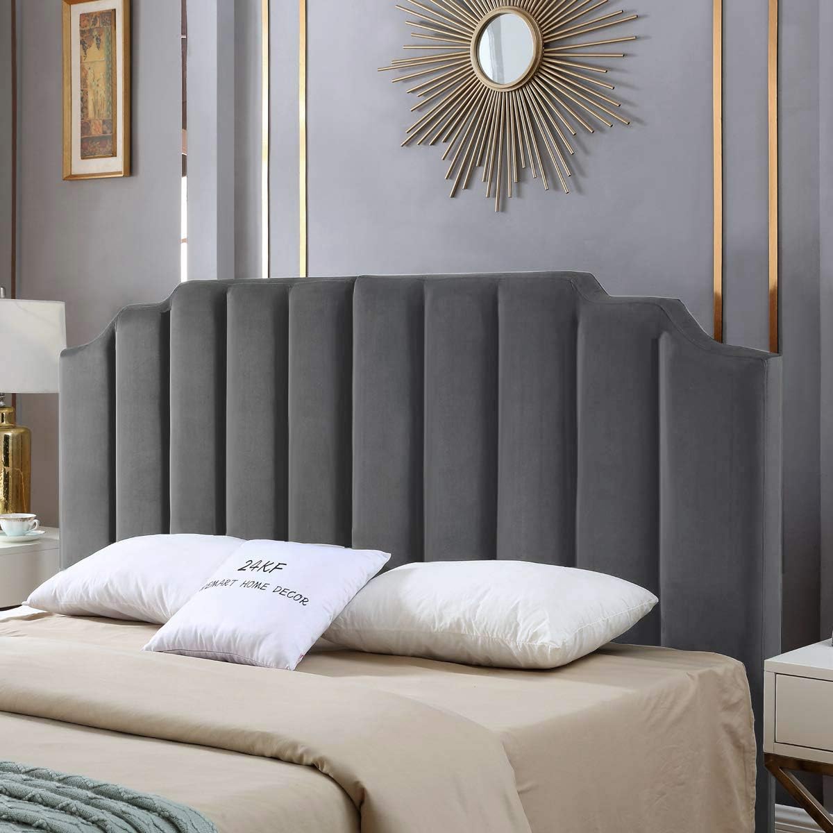 24KF Dark Gray Velvet Tufted King Upholstered Headboard Review