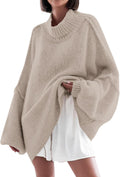 Oversized Mock Neck Batwing Sweater - Cozy Ribbed Tunic for Fall Shoes