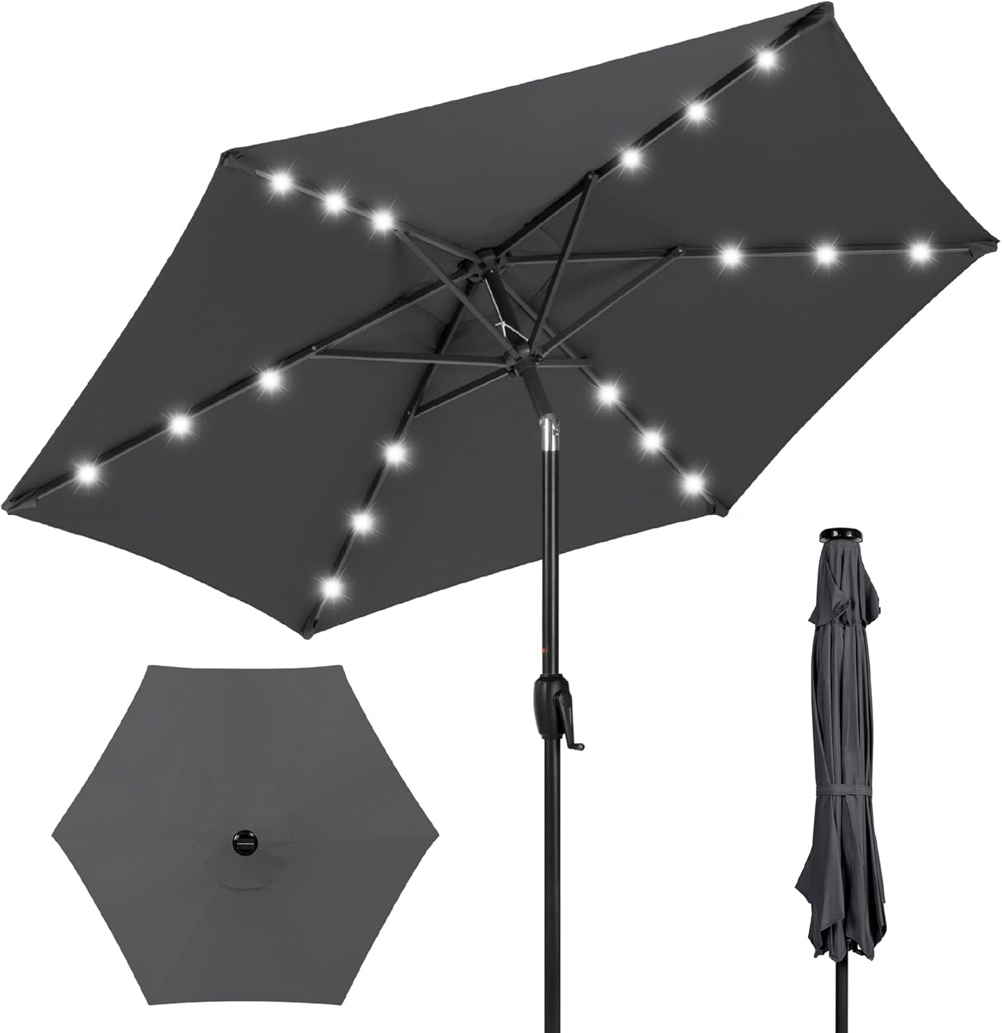 7.5ft Outdoor Solar Market Umbrella with LED Lights for Patio