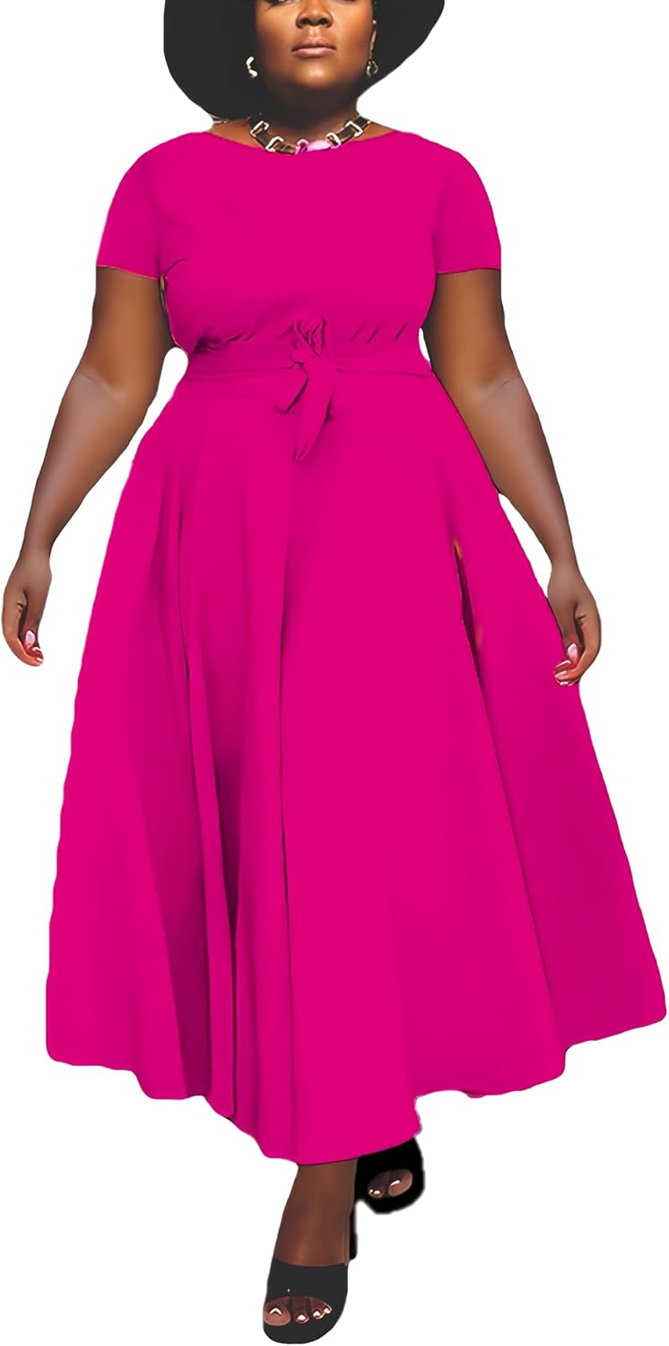 Women Plus Size Formal A Line Maxi Dress with Pockets