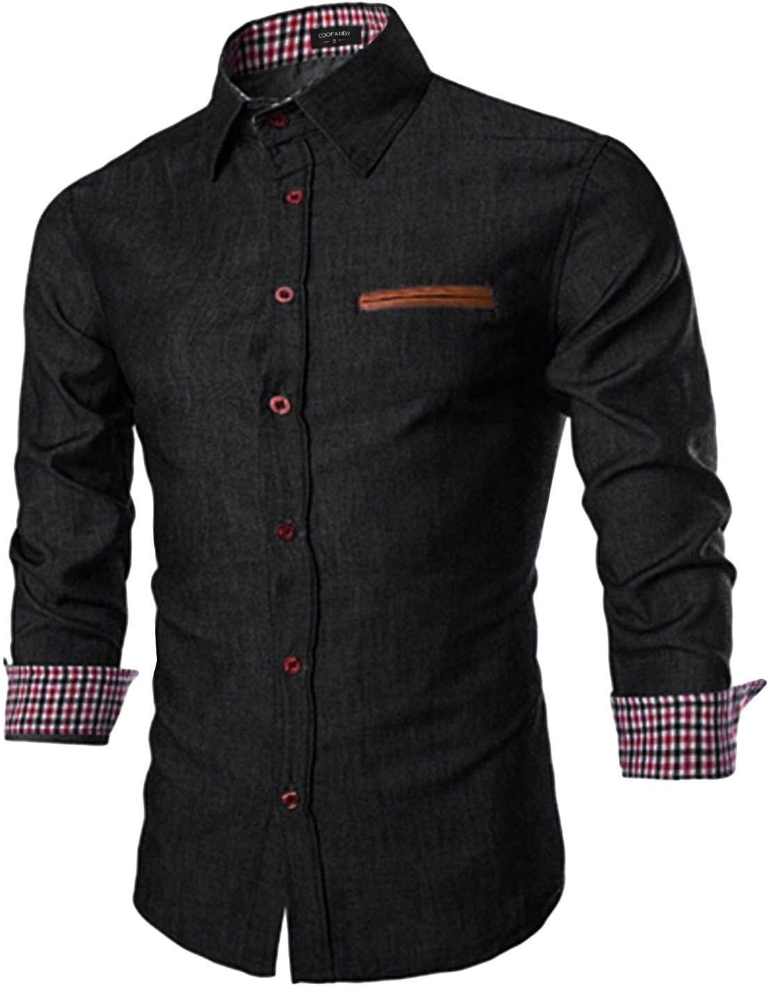 COOFANDY Men's Casual Dress Shirt Long-Sleeve Denim Work Shirt