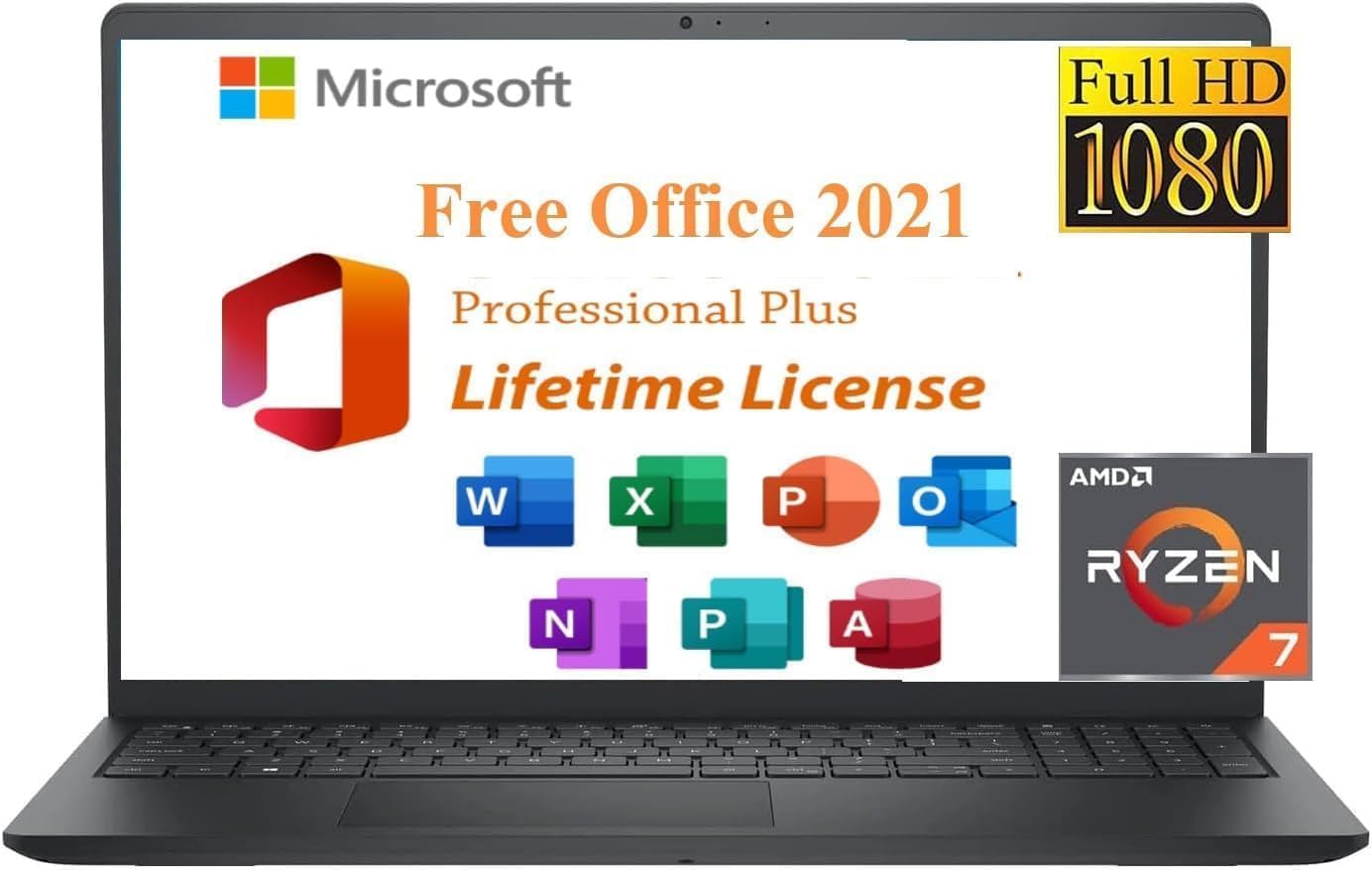 Dell Inspiron 15.6 Laptop with Ryzen 7 and Office 2021 License