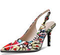 Women Beaded Slingback Pumps 3.5 in Stilettos - Patent Leather