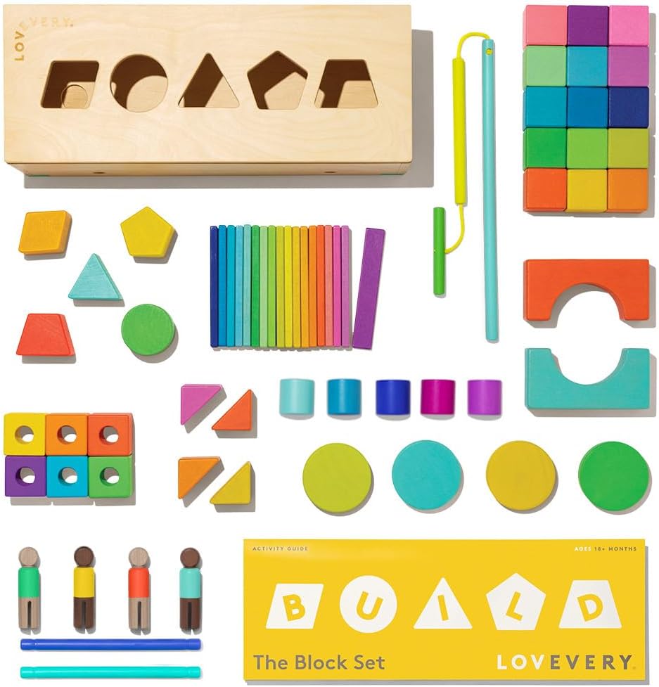 LOVEVERY Block Set: 70 Pieces of Solid Wood Fun for Toddlers