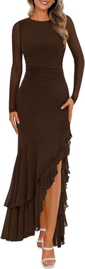 Womens Maxi Ruched Bodycon Cocktail Dress - Fall 2025 Elegant Fit