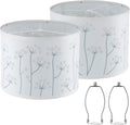 White Lamp Shades Set of 2 Drum Lampshades 10in Height - Neutral Linen