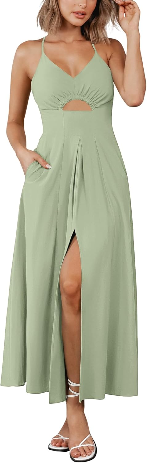 BTFBM Summer Spaghetti Strap Midi Dress for Casual Beach Parties