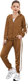 Girls Zip Hoodie and Sweatpant Tracksuit with White Side Stripe - Cozy