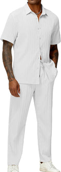 Vertical Striped Textured 2 Piece Men's Summer Set - Casual Match