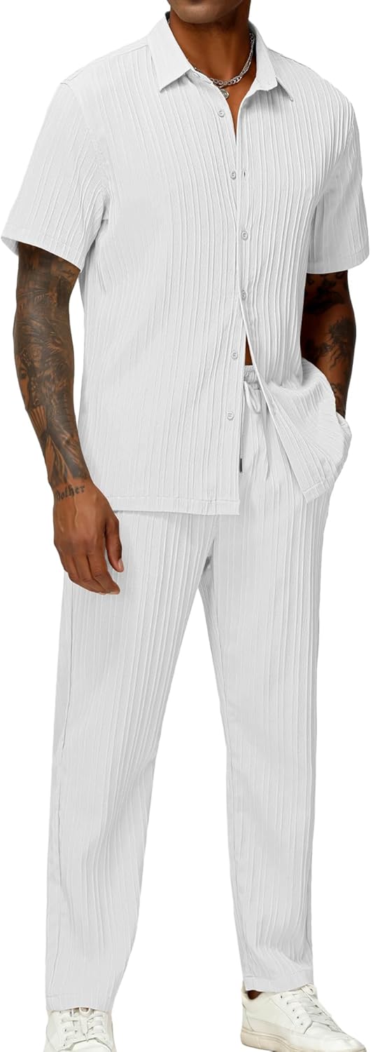 LecGee Men's Vertical Striped Textured Outfits for Summer Fun