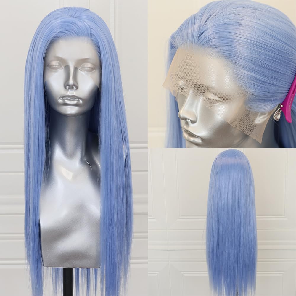 ELESTY Ice Blue Hair Synthetic Lace Front Wig for Fashion Women