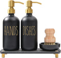 Kitchen Soap Dispenser Set with Stainless Pumps and Dry Tray - Black