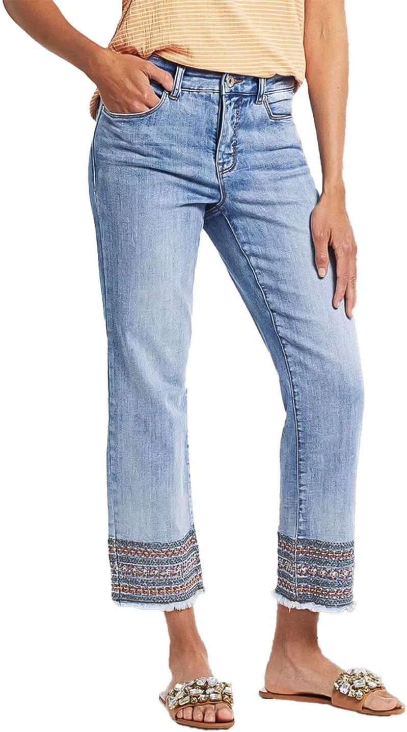 Flamingals Straight Leg Jeans for Women with Unique Embroidery