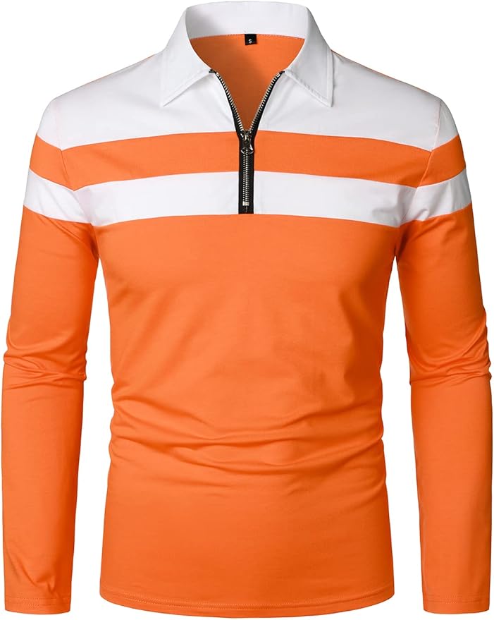 HOOD CREW Mens Long Sleeve Polo Shirt Casual Slim Fit Style