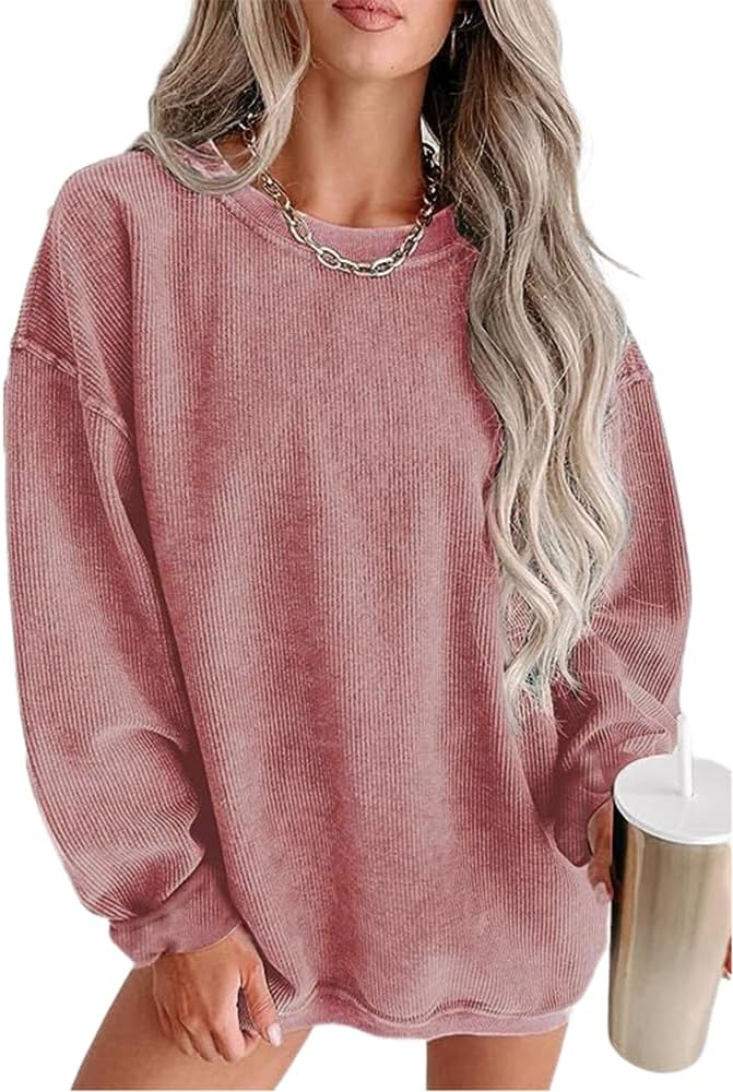 Womens Crewneck Oversized Corduroy Sweatshirt for Trendy Style