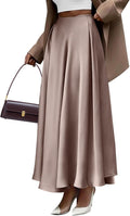 High Waisted Satin A-Line Maxi Skirt for Women - Elegant Fall Style