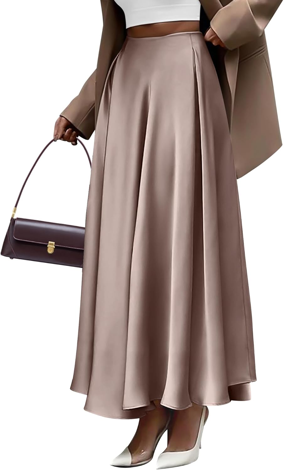 Elegant Satin Flowy A-Line Maxi Skirt for Women Night Out