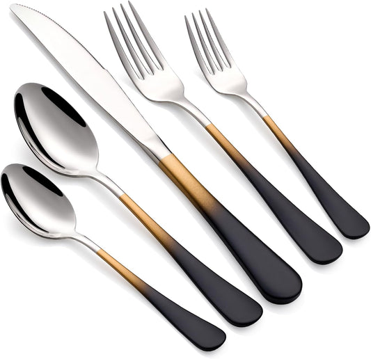 20-Piece Black Gold Silverware Set for Elegant Dining Experience