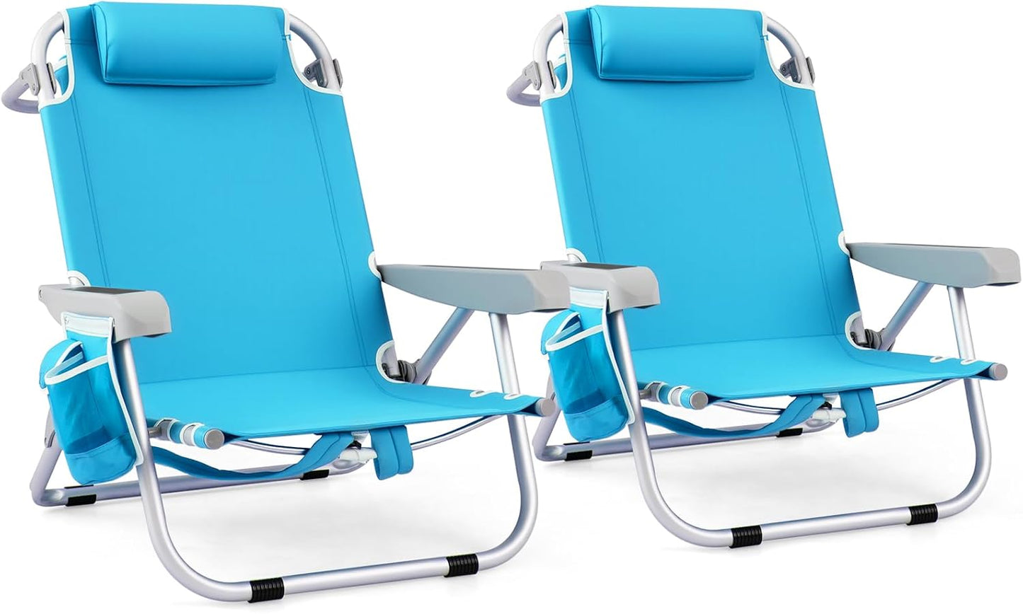 Goplus 2 Pack Beach Chairs - 5 Positions, Towel Bar, Portable