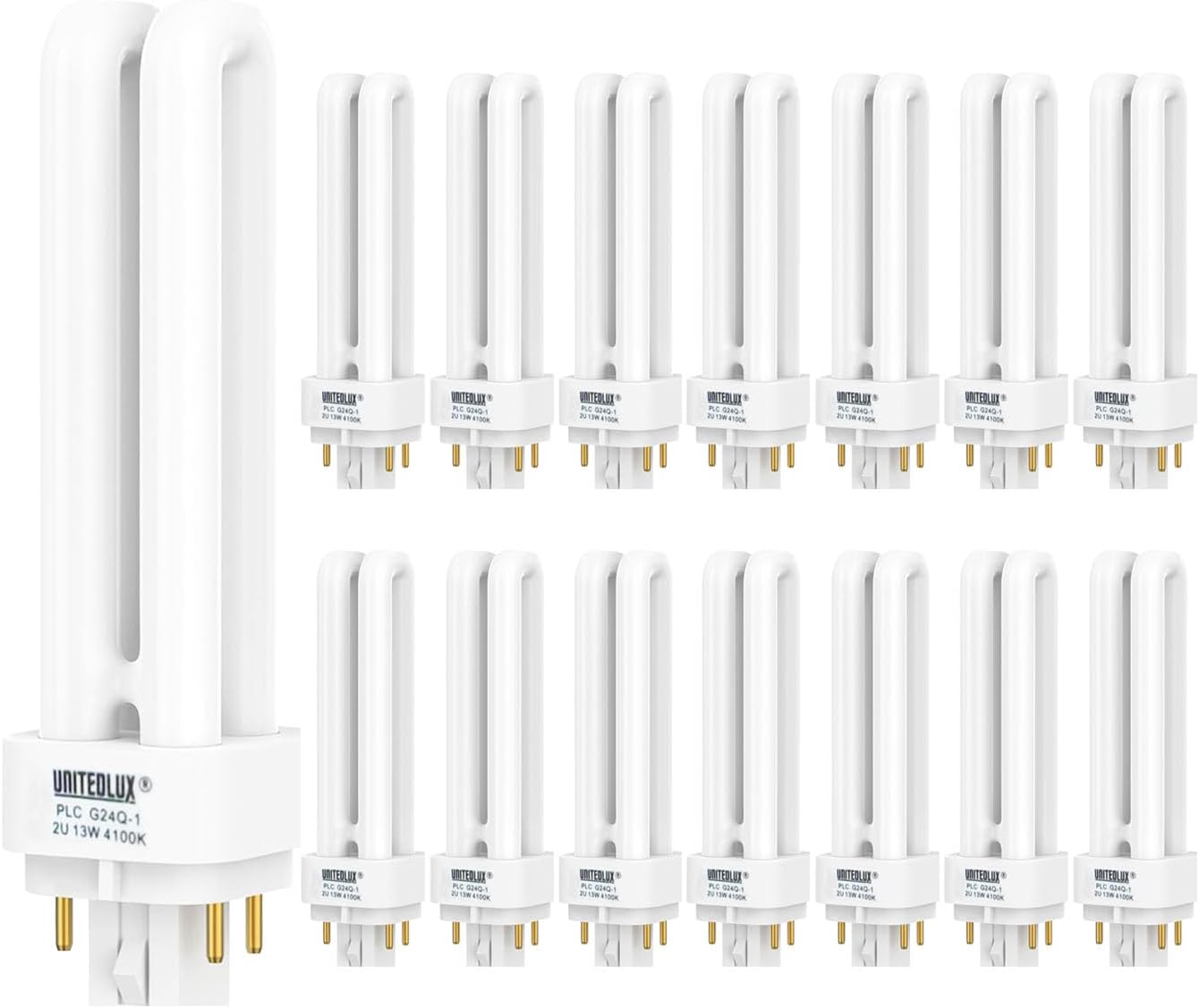 15 Pack PLC-13W 4 Pin G24q-1 Double Tube Compact Fluorescent Bulbs