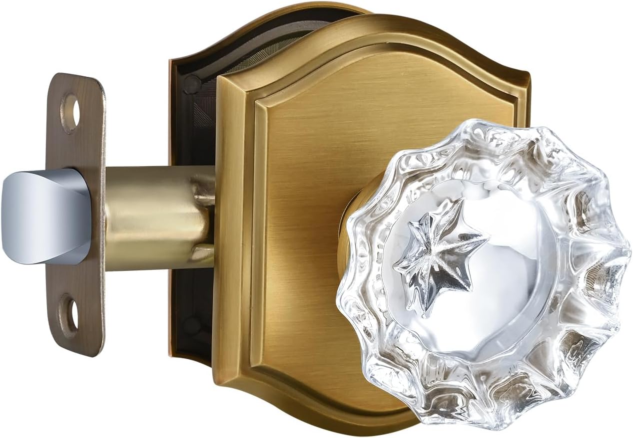 Antique Brass Door Knob with Crystal Glass for Interior Use