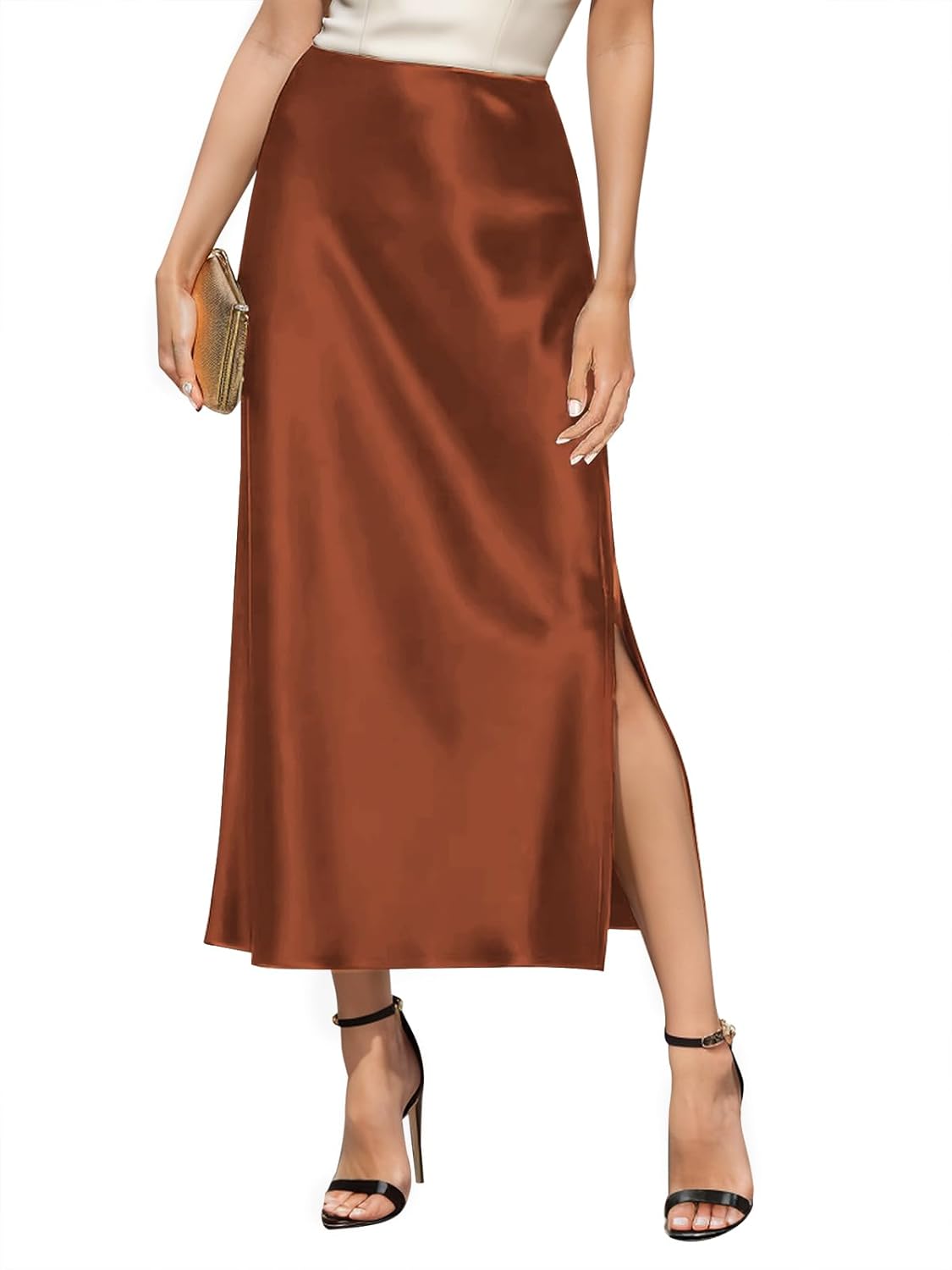 Women's Satin High Waisted Side Split Maxi Skirt for Style