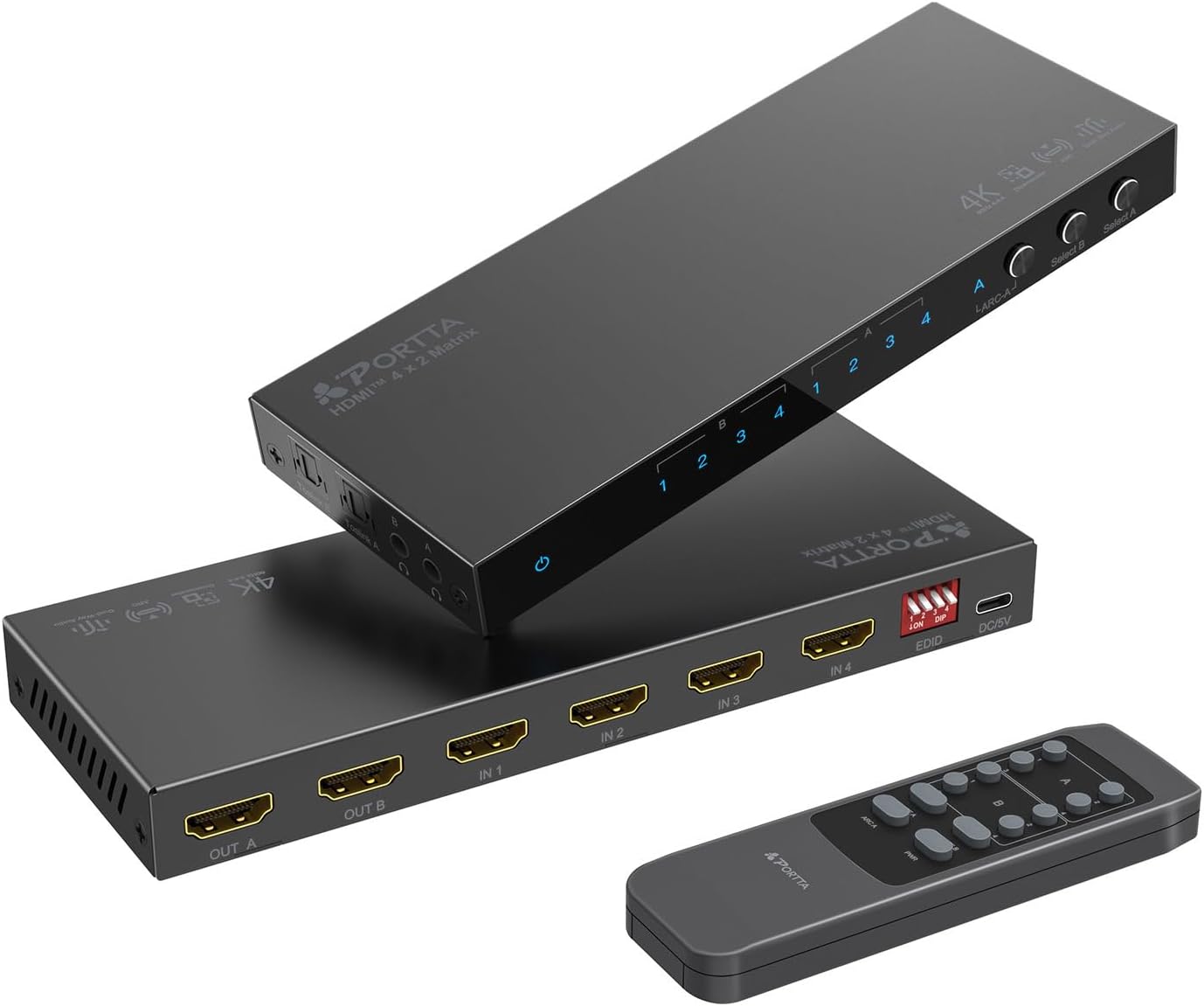 4K 60Hz HDMI Matrix 4x2 Switch Splitter with Audio Extractor