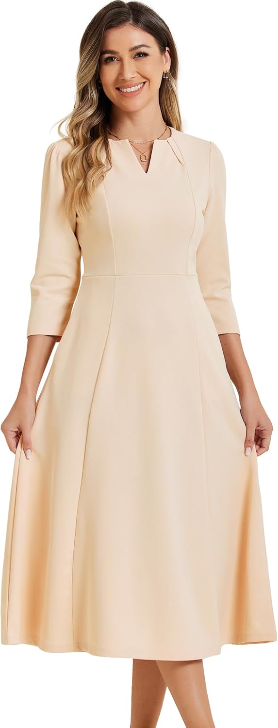 Allegra K Women's Elegant A-Line Midi Dress with Pockets