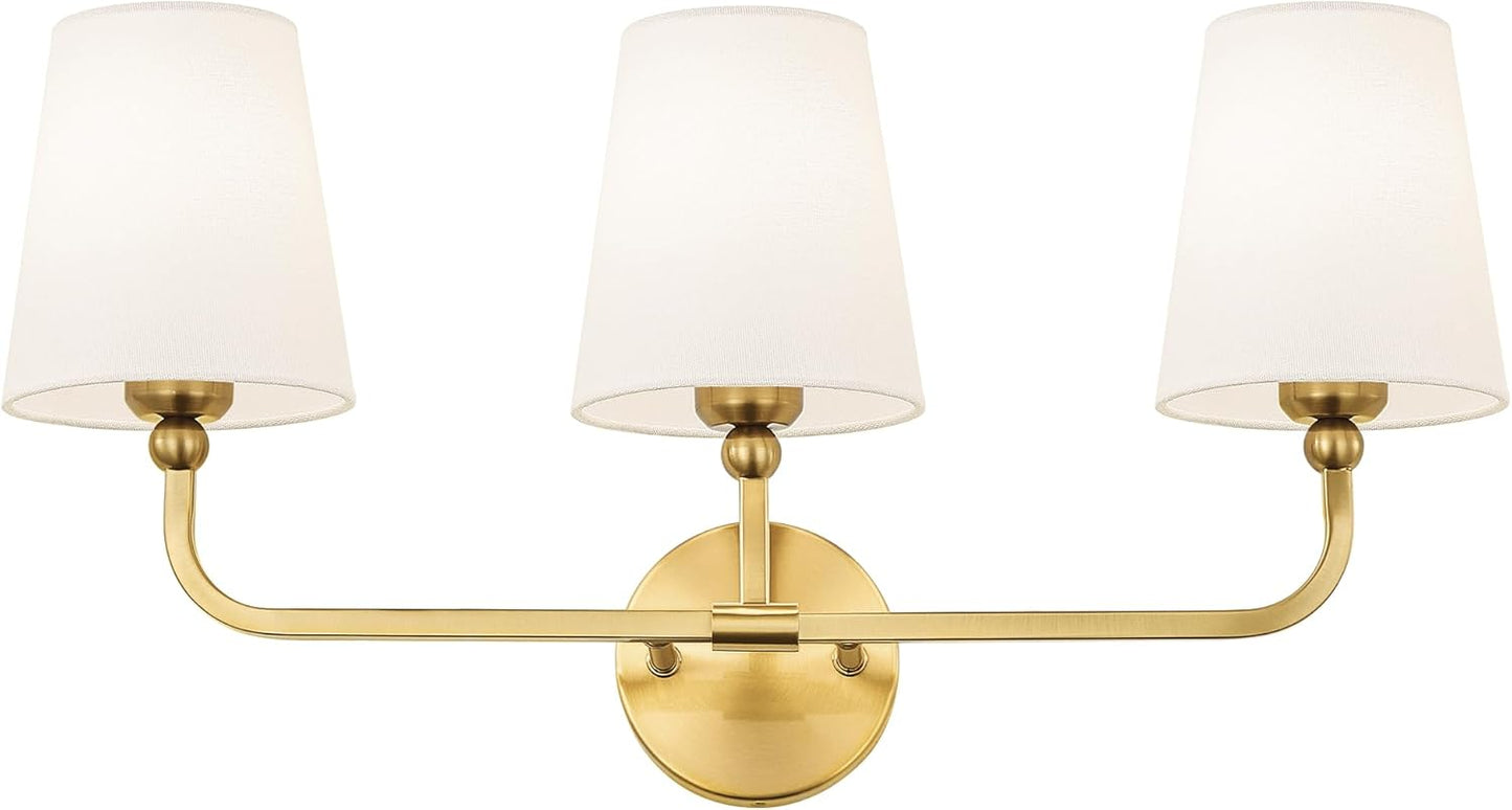 Brushed Gold Bathroom Light Fixtures with Flared White Shade