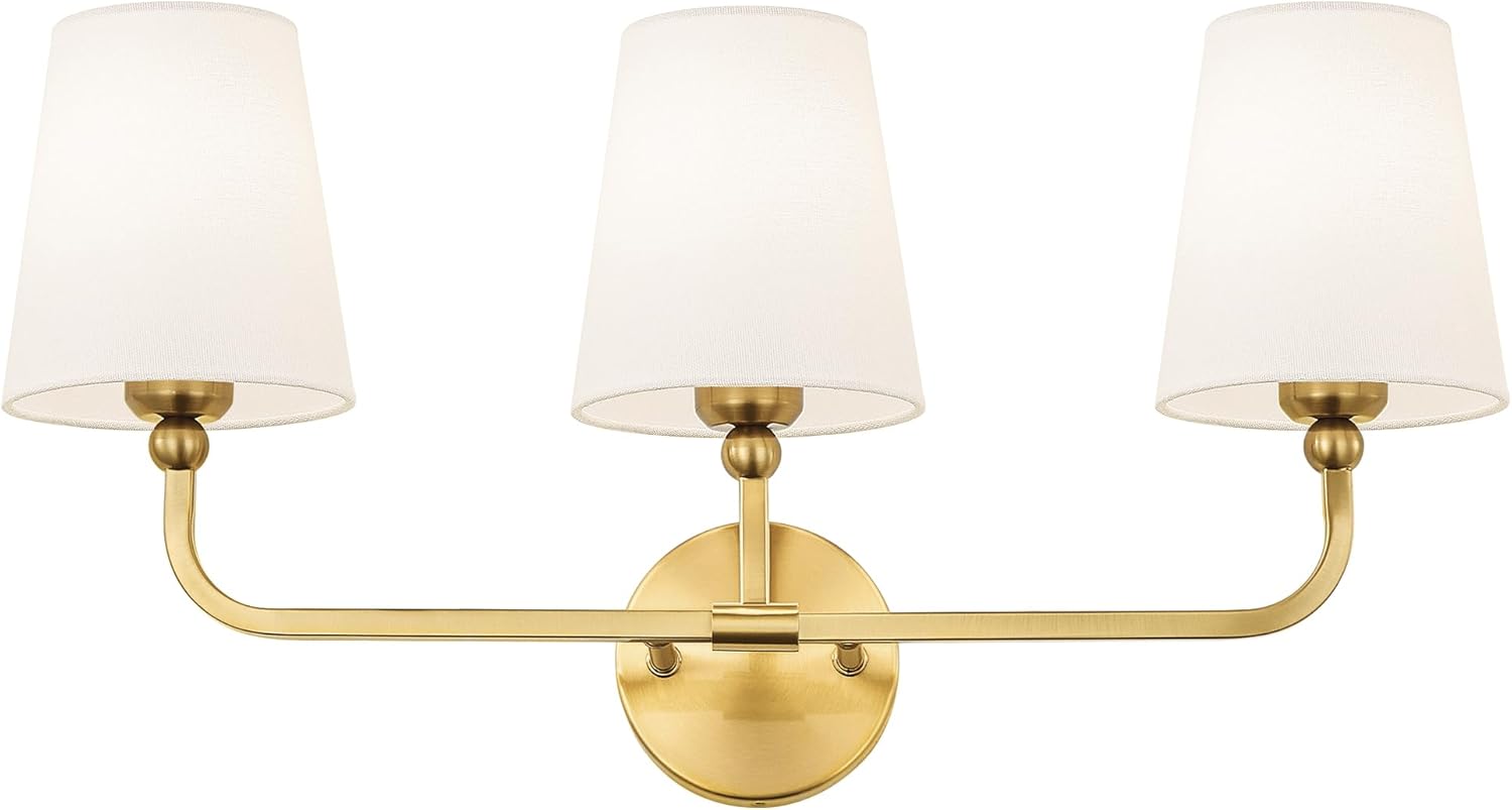 Brushed Gold Bathroom Light Fixtures with Flared White Shade