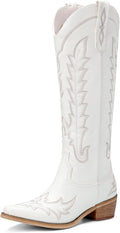 Cowboy Boots for Women Knee High Pointed Toe Chunky Heel - Vintage