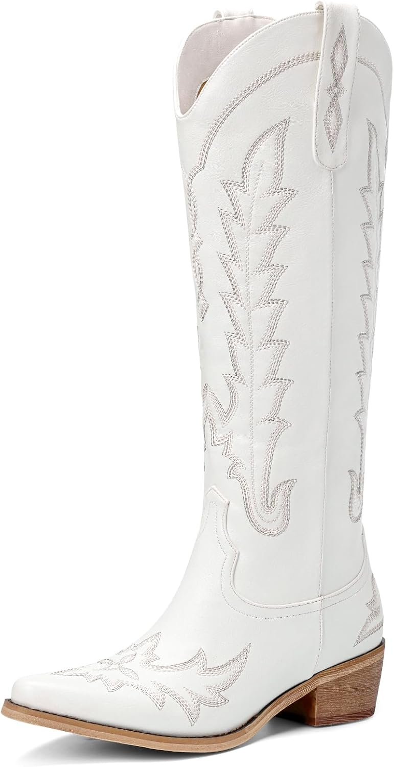 Cowboy Boots for Women - Knee High Pointed Toe Chunky Heel