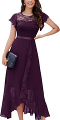 Elegant Lace Long Prom Dress for Women with Slit and Sleeves