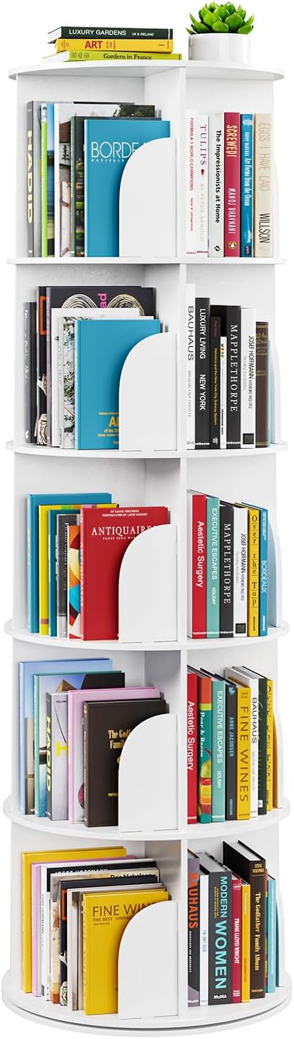 SpaceAid 5 Tier Rotating Bookshelf Tower for Organized Storage