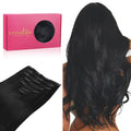 Clip in Hair Extensions Real Human Hair 14 in Jet Black - Natural