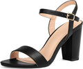 Women's Chunky Block Heels 3.5in Open Toe Ankle Strap (Style XT87)