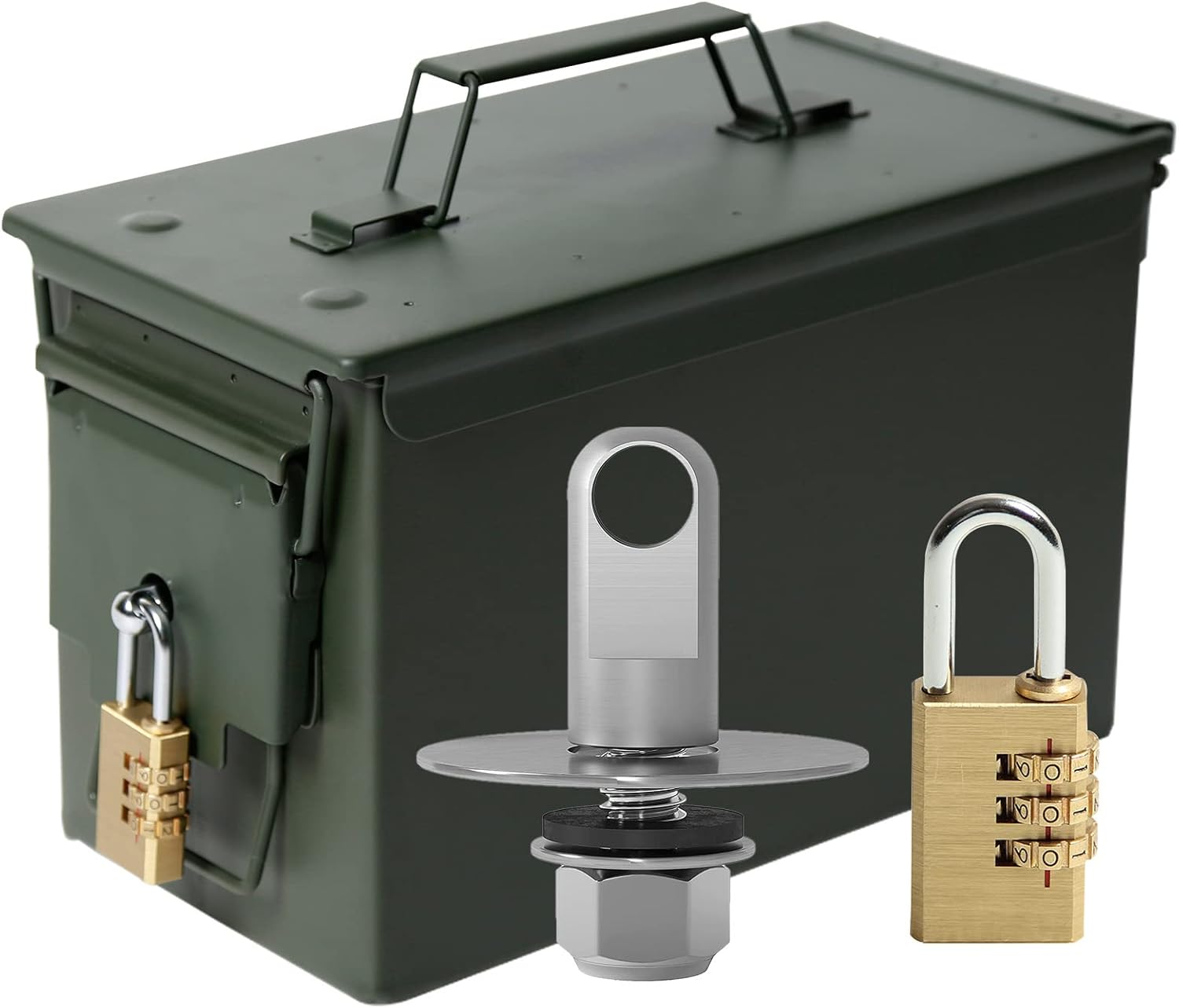 50 Cal Ammo Can with Locking Hardware Kit and Padlock for Security