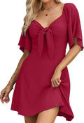 Dokotoo Womens Deep V Neck Bow Tie Mini Dress - Flattering Fit this