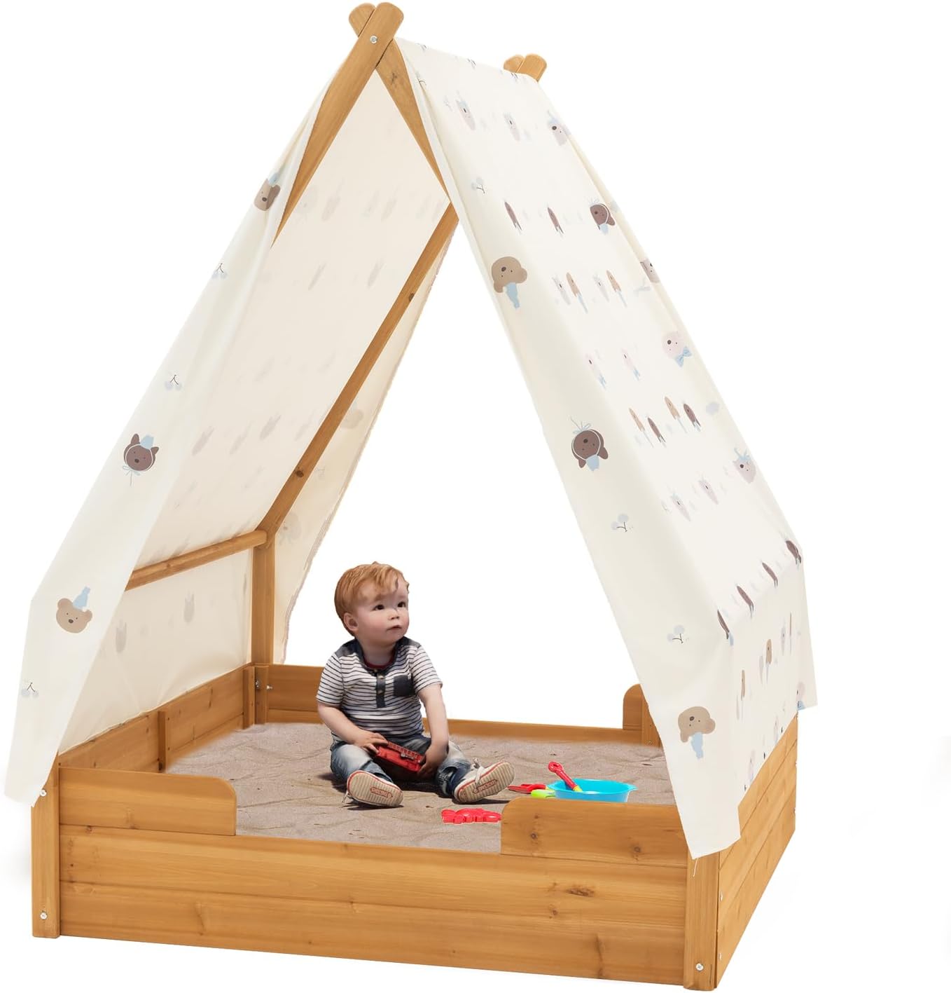 BIRASIL Triangular Wooden Sandbox with Canopy - Outdoor Fun!