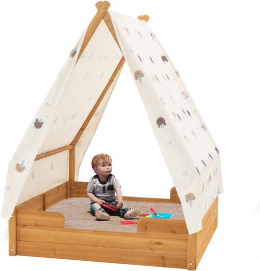 BIRASIL Triangular Wooden Sandbox with Canopy - Outdoor Fun!