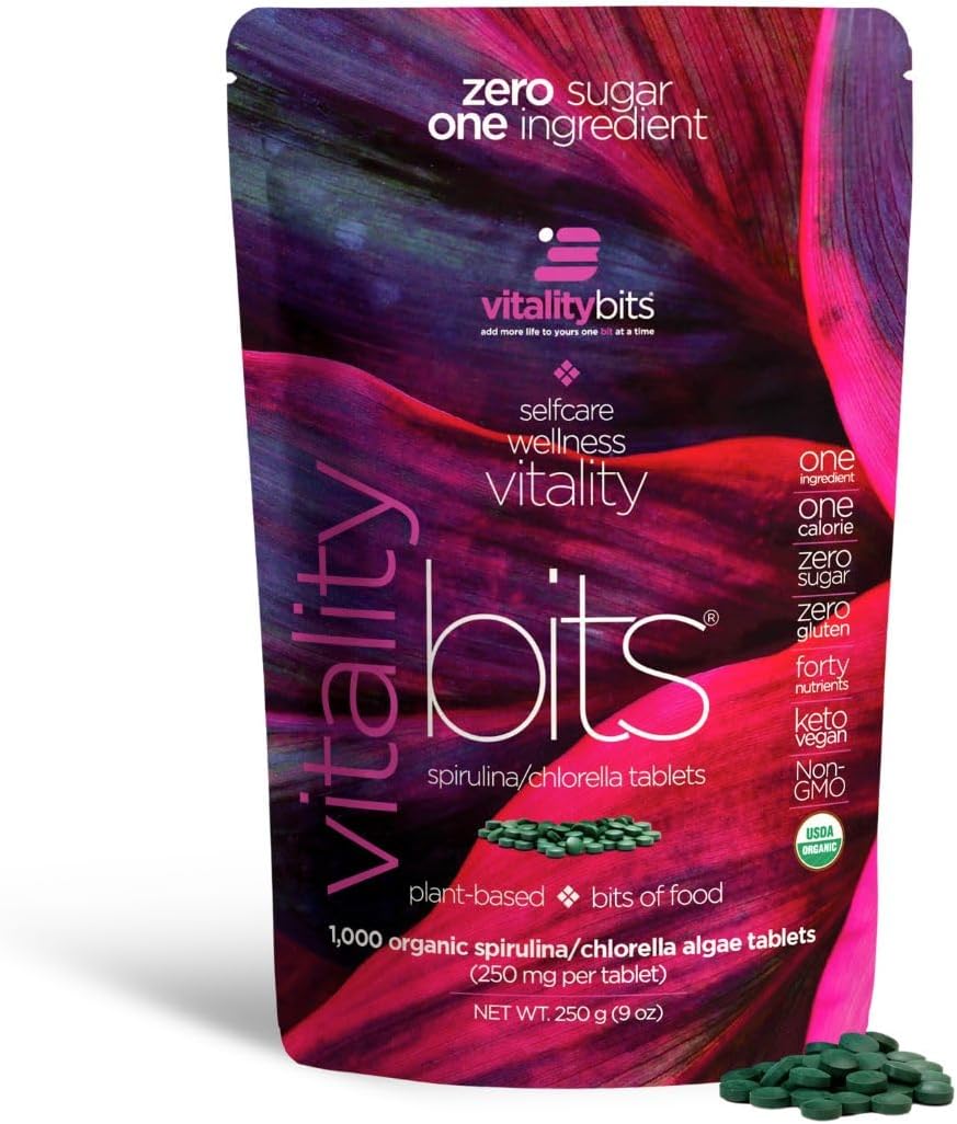 VITALITYbits Organic Spirulina & Chlorella Tablets for Energy