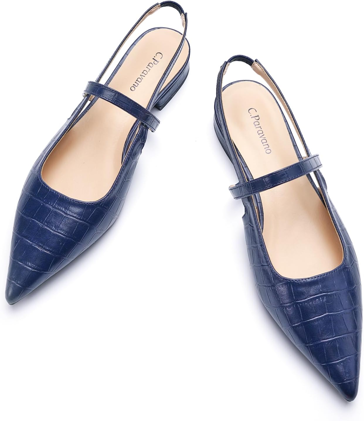 C.Paravano Women's Slingback Flats with Crocodile Print Design