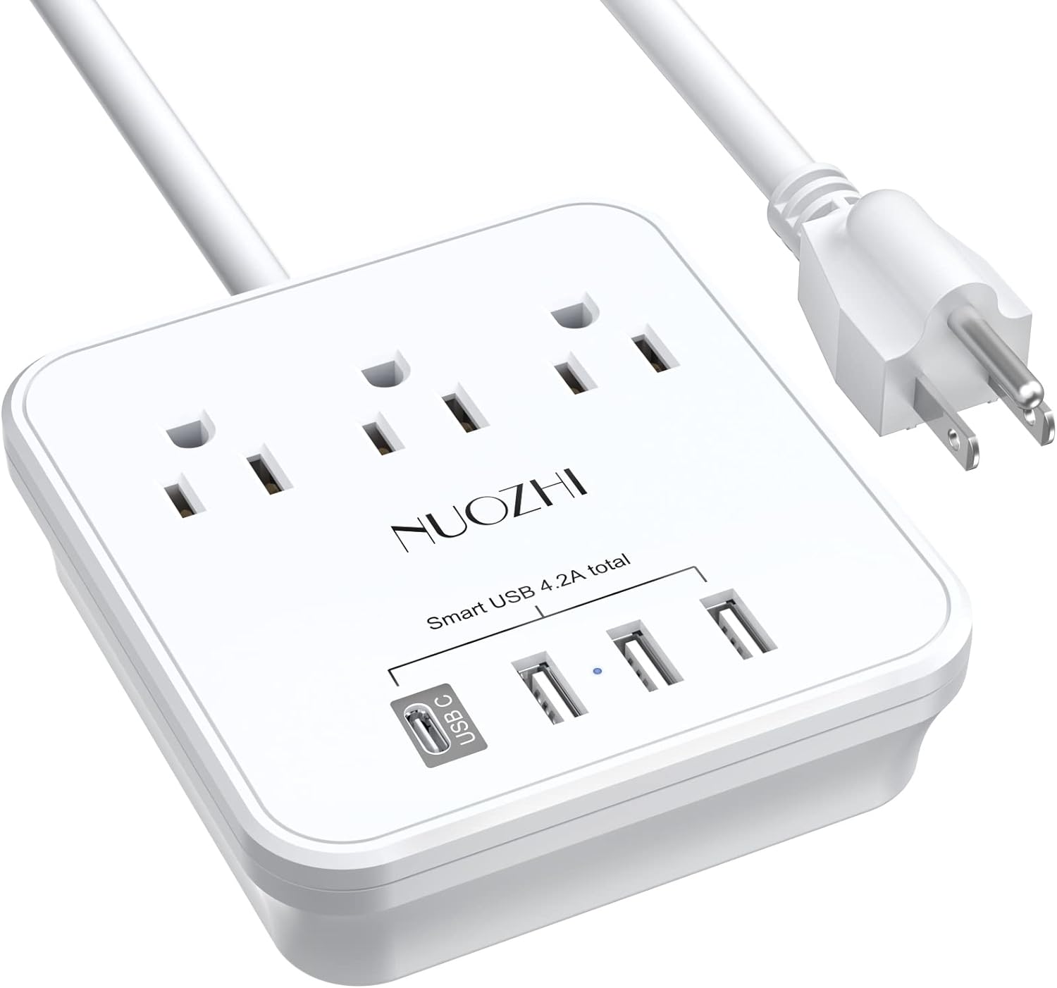 NuoZhi Compact Power Strip: 3 Outlets, 4 USB Ports, Cruise Friendly
