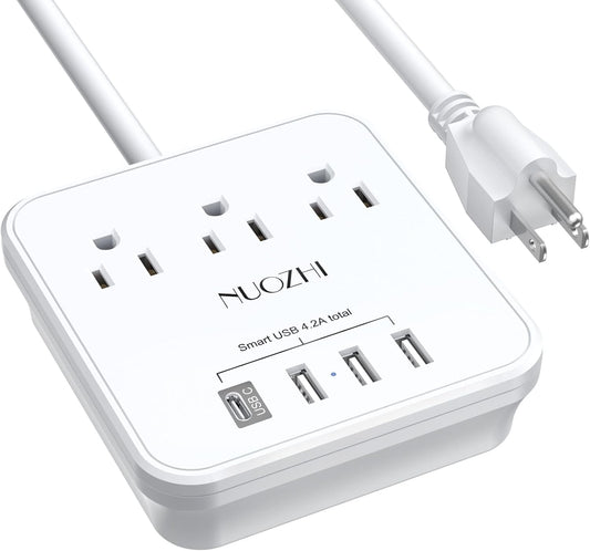 NuoZhi Compact Power Strip: 3 Outlets, 4 USB Ports, Cruise Friendly
