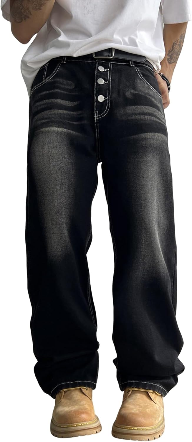 Hip Hop Baggy Jeans for Men - Stylish Wide Leg Skater Denim