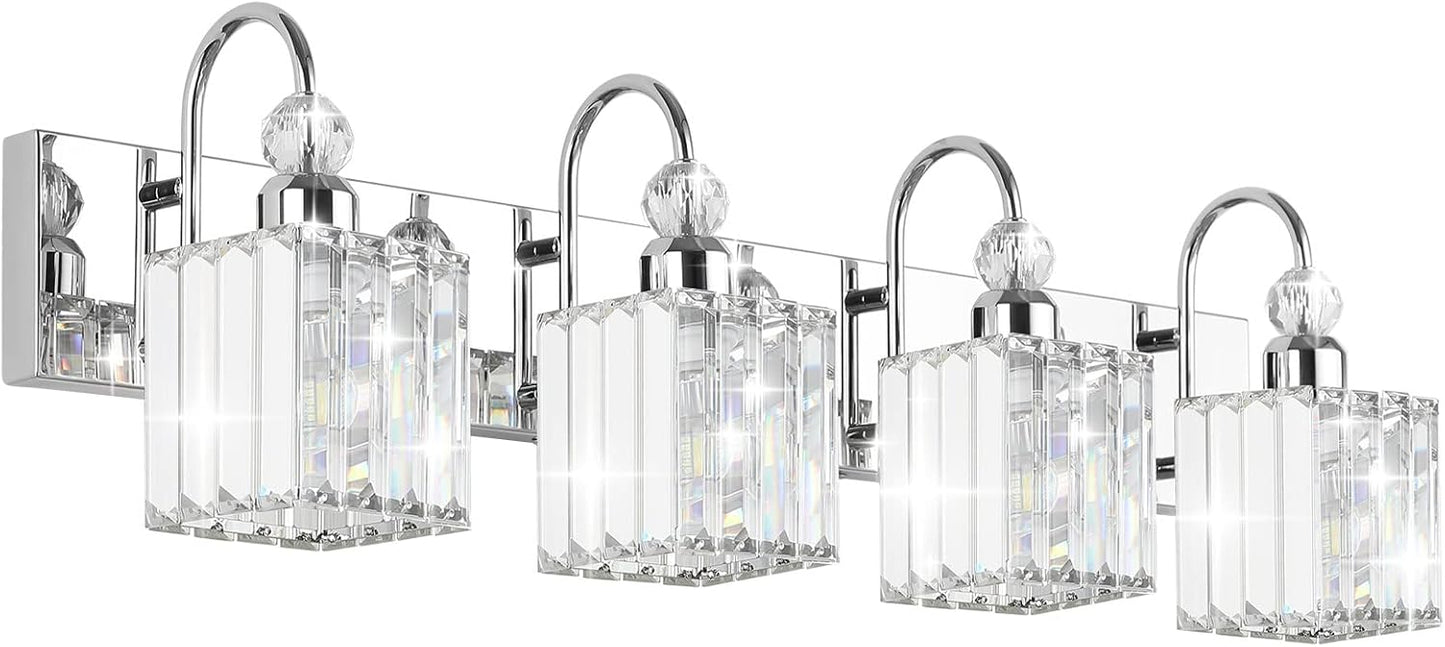 Ralbay Chrome Crystal Vanity Light 4-Lights Modern Bathroom