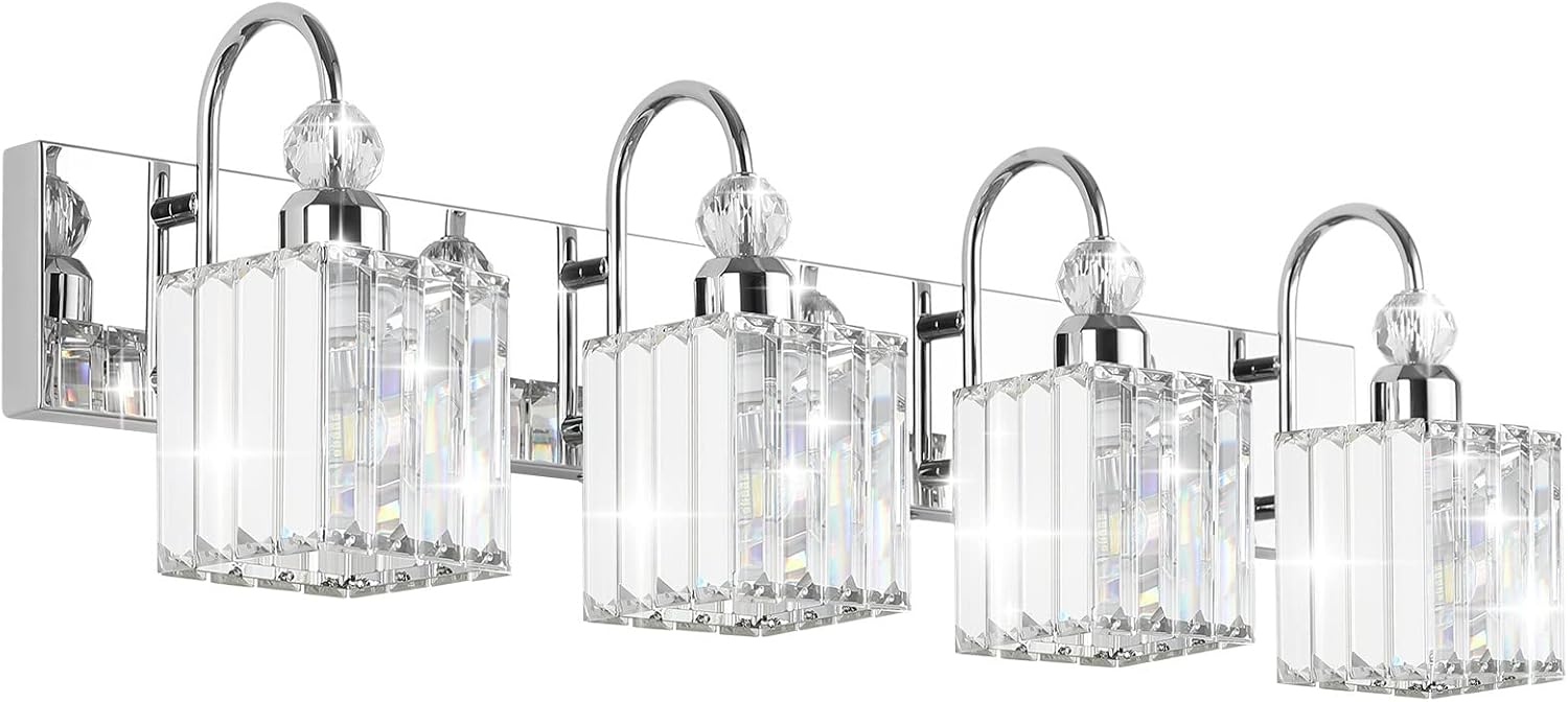 Ralbay Chrome Crystal Vanity Light 4-Lights Modern Bathroom