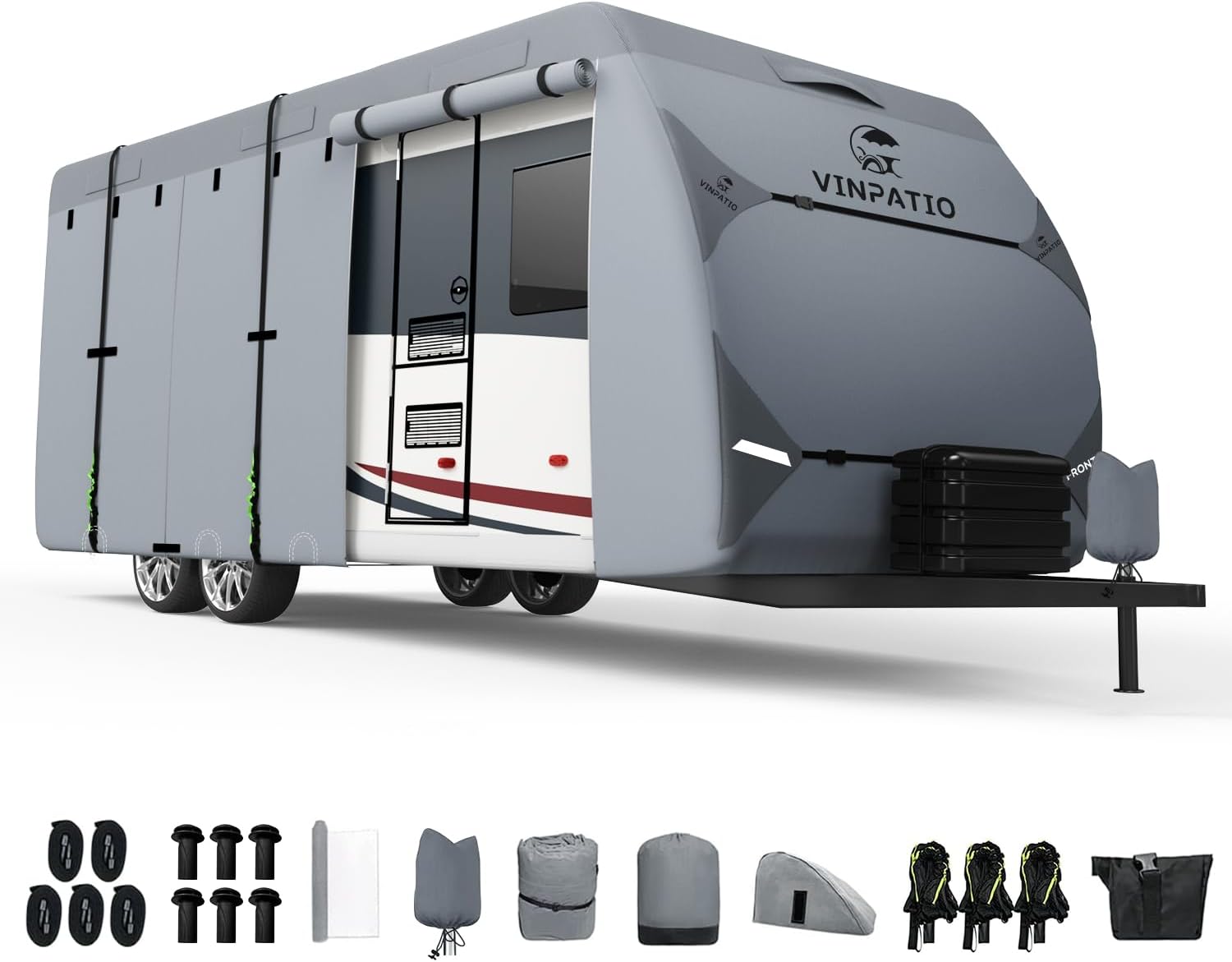 Heavy Duty RV Cover for 24ft-27ft Trailers with Windproof Straps