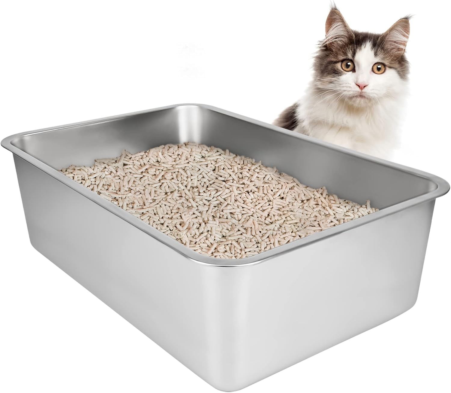 IKITCHEN Stainless Steel Cat Litter Box for Easy Cleaning